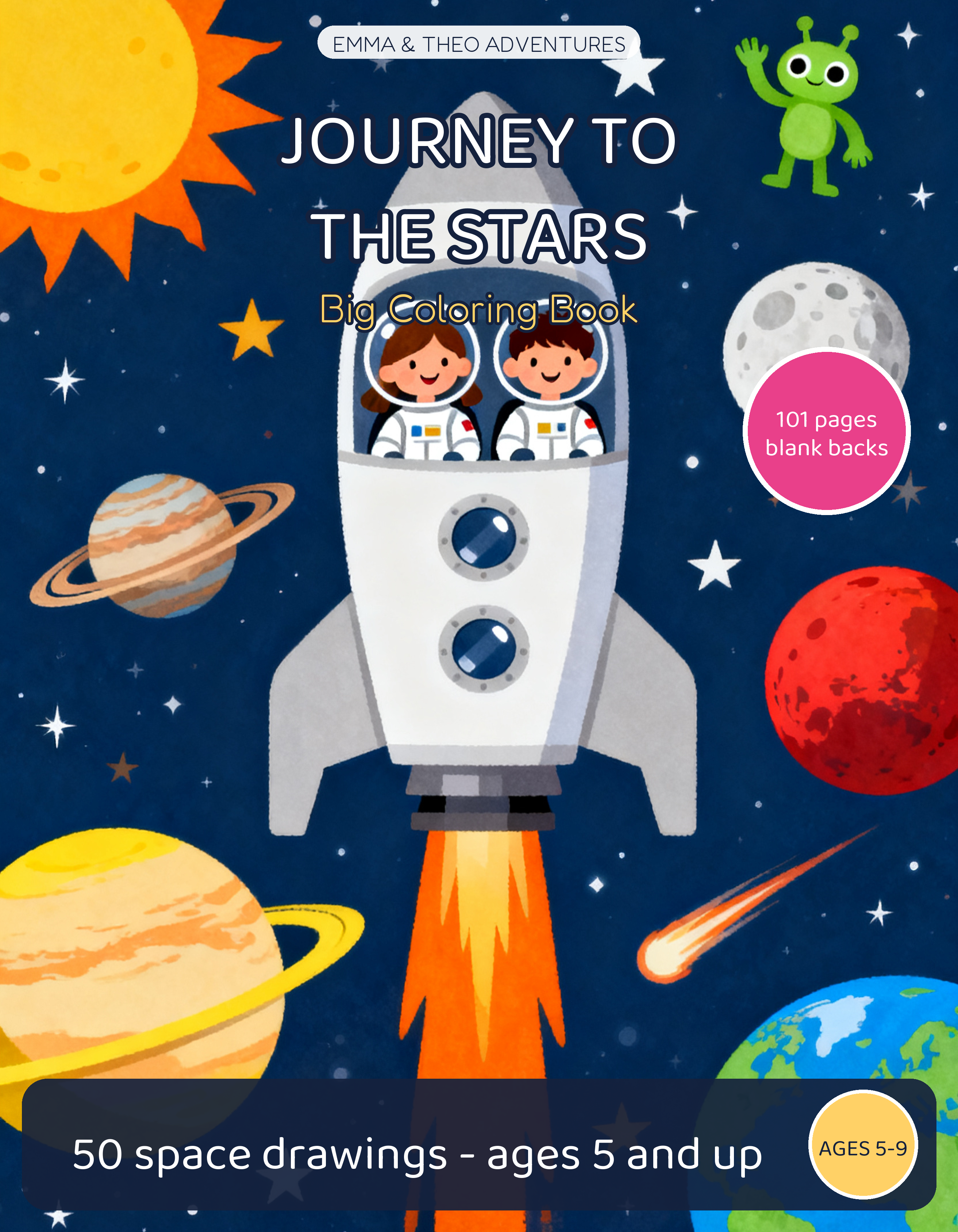Cover of the Journey to the Stars coloring book, ages 5-9