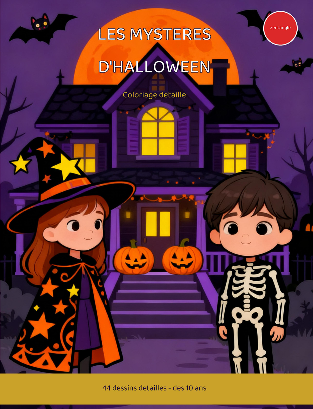 Couverture du cahier de coloriage Les Mysteres d'Halloween, style zentangle, 10-12 ans, Emma et Theo