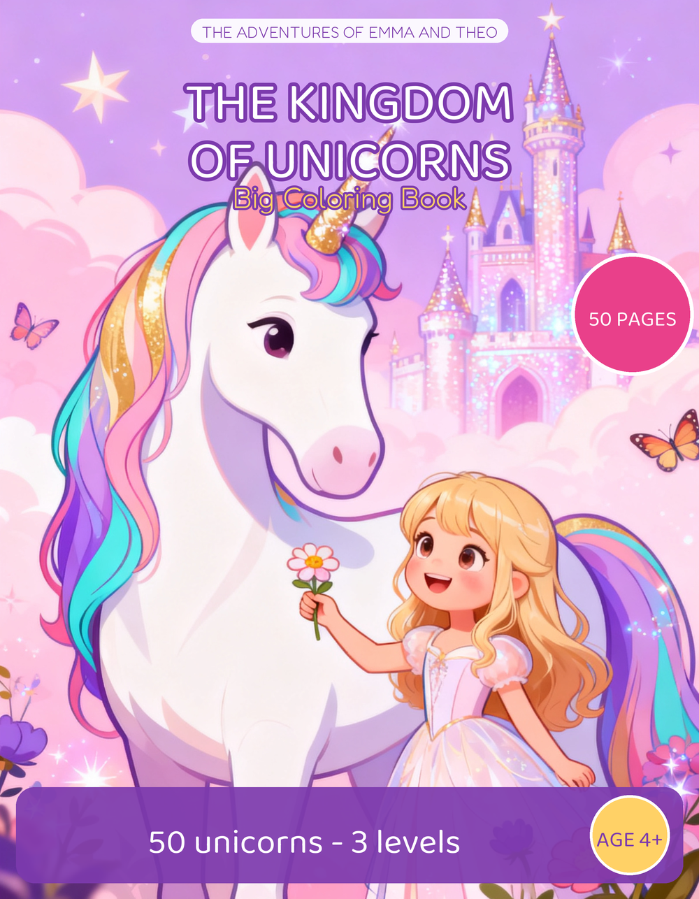 Cover of The Unicorn Kingdom coloring book, ages 4-9